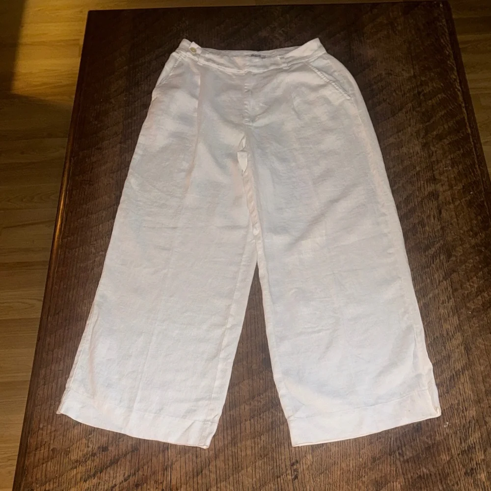 Madewell size 8 NWT NEW White Wide-Leg Linen Pants - Picture 3 of 12